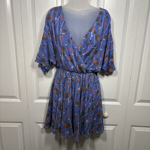 Chelsea & Violet Cold Shoulder Mini Dress Womens S Boho Floral Blue Summer